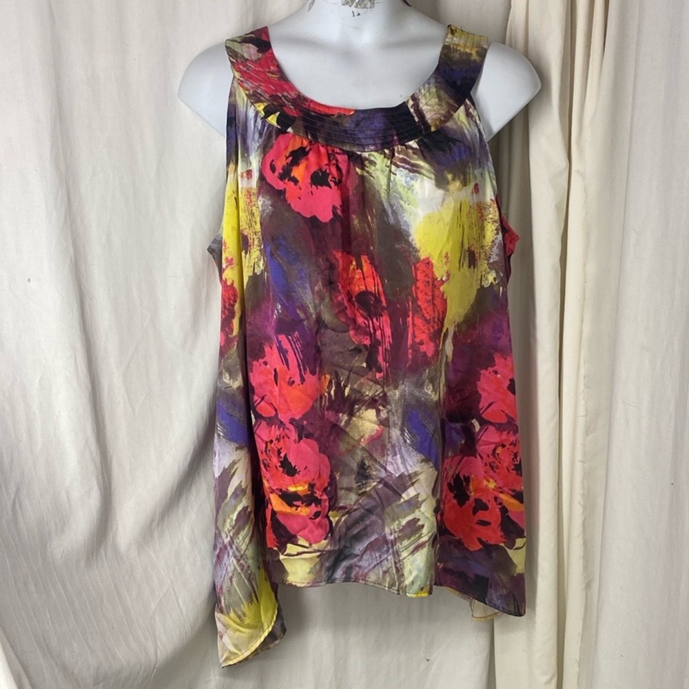 Lane Bryant 28 3x 4x Sharkbite Flowy Satin Floral Tank Top Dressy Sleeveless